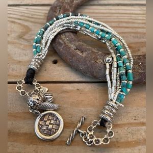 8 Beaded Strands HillTribe Turquoise &  Sterling Silver Bracelet